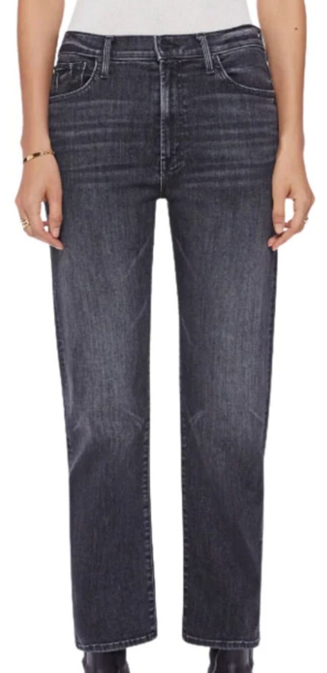Mother Jeans The Ditcher Zip Ankle High Rise Relaxed Smoking Section Black 27